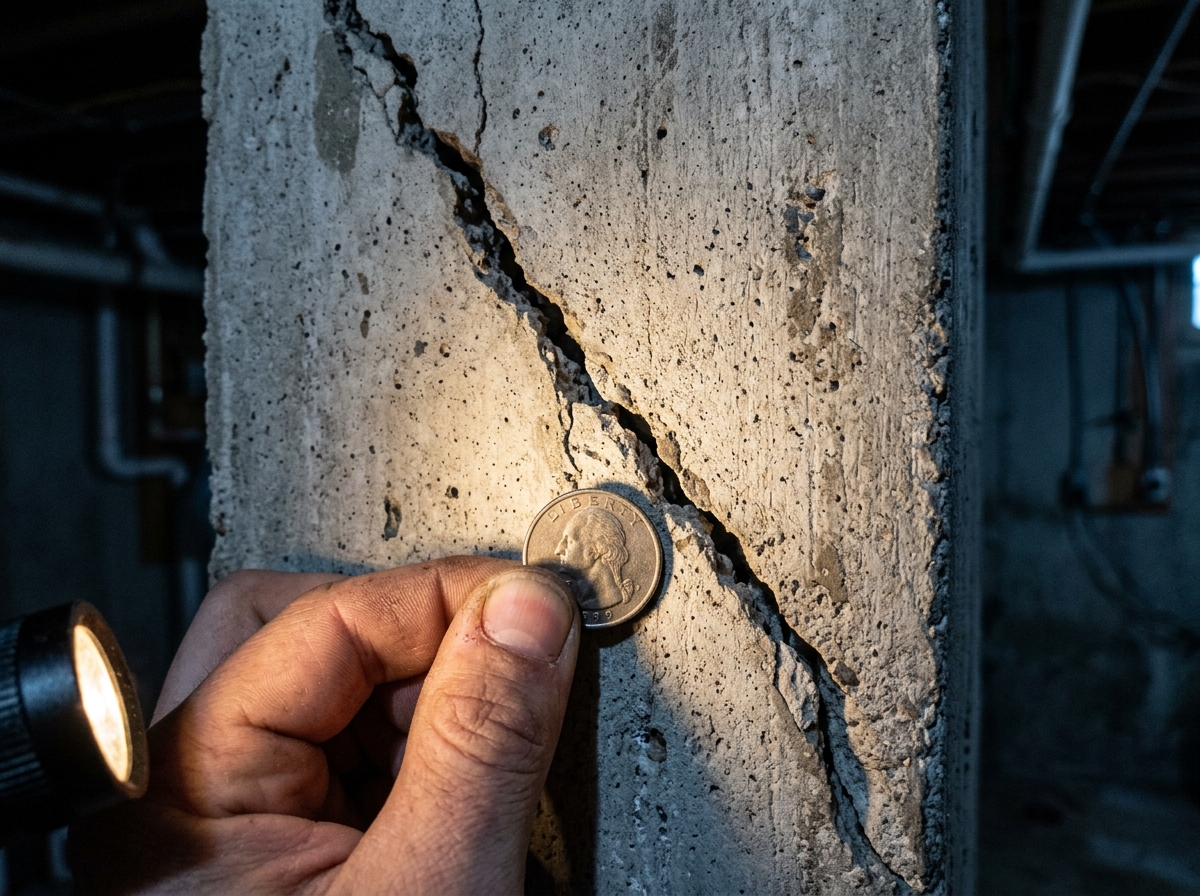 Behind the fresh paint. A coin held against the gap is the whole test — Lesson 31.